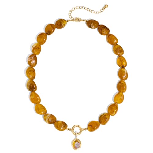 Multicolor Irregular Beaded Necklace for Women Chunky Resin Oval Bead Choker with Cubic Zirconia Pendant Summer Beach Mothers Day Gifts - color: XL23350D
