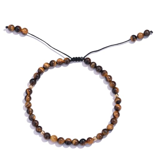 Softones 6mm Natural Stone Anklet for Women Gemstone Ankle Bracelets for Women Healing Energy Crystal Anklets Adjustable(8.5-10 Inches) - color: Tiger Eyes
