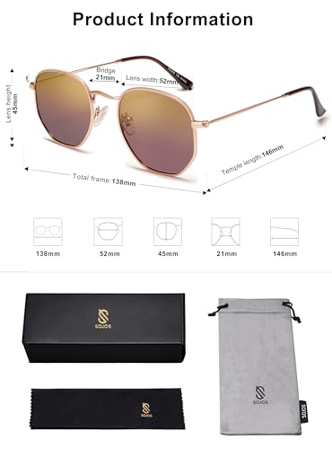 SOJOS Square Polarized Sunglasses for Women Men Small Hexagonal Polygon Shades SJ1072 - color: Rose Gold
