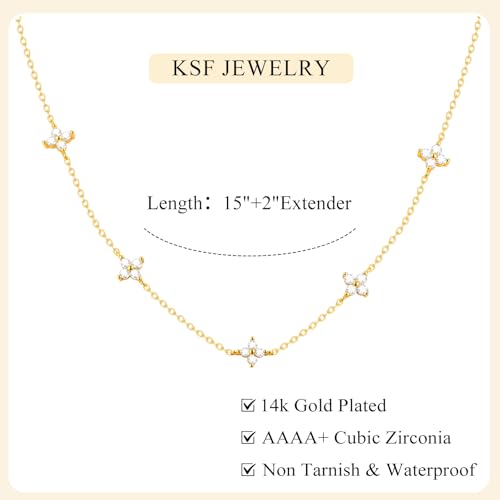 KSF Gold Lariat Necklace for Women Y Shaped Layered CZ Drop Chain | Y shaped necklace; Layered CZ detail; Long lariat style; Gift for her - color: Gold-Clover