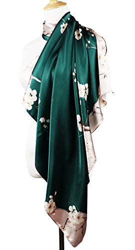 vabovin Satin Head Scarf for Women Silk Like Hair Scarf, 35 x 35 in | Silk Feel Fabric, Hair Wrap for Sleeping, Headscarf and Neck Scarf, Square Bandana Style, Fashion Accessory - color: 041 Gree Plum Blossom