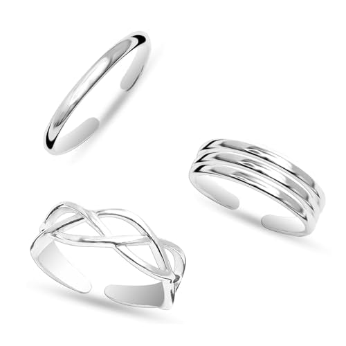 LeCalla 925 Sterling Silver Open Toe Rings Set for Women Adjustable Minimalist Toe Rings Summer Beach Foot Jewelry - color: 02. Trio (3 PCS)