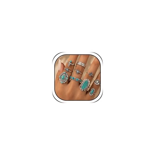 Turquoise Stackable Rings for Women, Adjustable Boho Jewelry Set, Vintage Fashion Accessories
