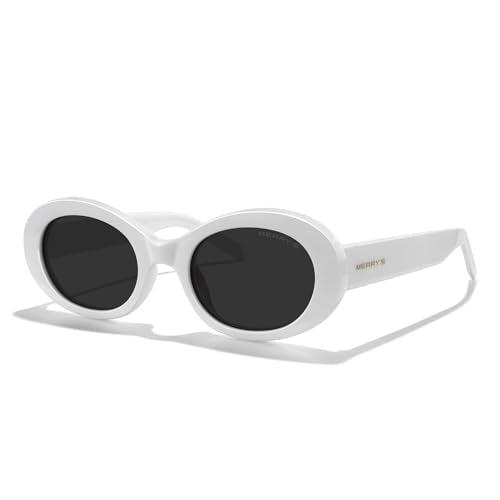 MERRY'S Modern Oval Round Acetate Sunglasses for Women UV400 Polarized Sunglasses S6191 - color: White Frame/Black Lens