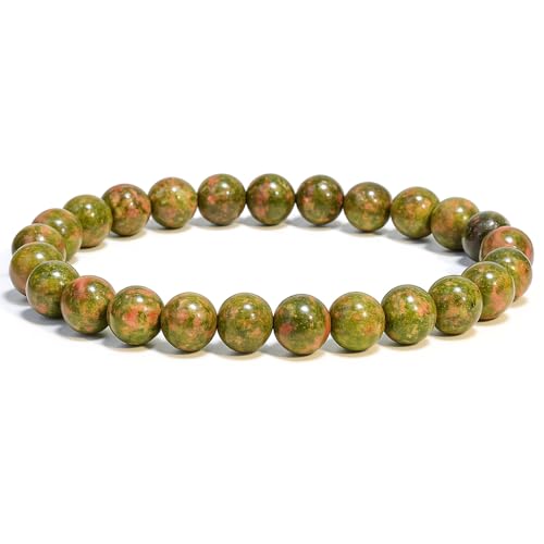 ANAYA AGATE Healing Crystal Bracelet for Women and Men – 8mm Round Beaded Bracelet for Men and Women – Unisex Stretchy Gemstone Bracelet for Healing and Protection - color: Unakite
