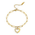 Emibele Heart Charm Bracelet for Women, Bible Verse Bracelet Stainless Steel 18K Gold Plated Bracelet Love Pendant Link Chain OT Clasp, Birthday Christmas Jewelry Gift for Mother Her - color: Gold Heart Pendant