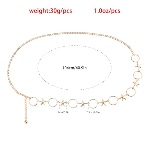 Gold Star Waist Chain Belt for Women Boho Sun Starfish Bikini Jewelry Festival Rave Outfits Waterproof Belly Body Chain - style: Starfish and Circle
