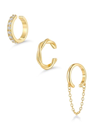 14K Gold/Silver Plated Ear Cuffs Set Dainty Clip Piercing Stack Small Cartilage Hoop Huggie Trendy Tarnish Hypoallergenic Jewelry Gift - style: gold style 11