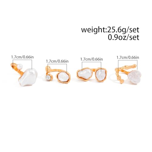 Chunky Gold Pearl Rings for Women Vintage Baroque Pearl Rings Set Open Stacking Pearls Ring Set Irregular Geometric Pearls Ring Boho Prom Costumes Fashion Jewelry Accessories - style: 4PCS B