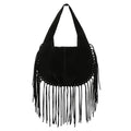 HDE Women's Faux Suede Leather Bag Fringe Tassel Shoulder Purse Western Handbag - color: Black