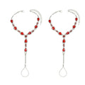 Kokoma Teardrop Barefoot Sandal Anklet for Women Cubic Zirconia Water Drop Foot Chain with Toe Ring Beach Wedding Anklet Foot Chain Jewelry - color: Red
