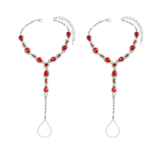 Kokoma Teardrop Barefoot Sandal Anklet for Women Cubic Zirconia Water Drop Foot Chain with Toe Ring Beach Wedding Anklet Foot Chain Jewelry - color: Red