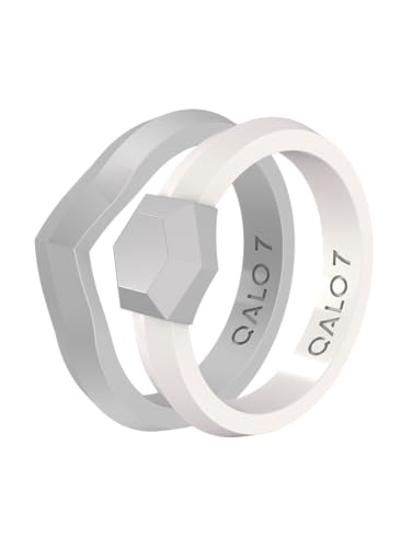 QALO Stackable Rubber Engagement Rings for Women – Flexible Skin-Friendly Silicone Wedding Bands for Her – Lightweight All-Day Wearable Rubber Wedding Ring – Durable Design for Outdoor, Active Use - color: Pack F: Silver, Pearl, size: 8