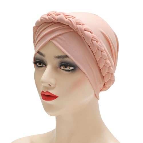 ZLYC Chemo Headwear for Women Pre Tied Turban Headwear Lightweight Beanie Hat - color: Braid Light Pink