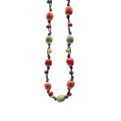 POYAMUSE Bohemian Colorful Ceramic Bead Necklace for Women Adjustable Long Strand Natural Stone Statement Jewelry Gift for Summer Party Holiday