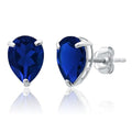14k Yellow or White Gold Teardrop Gemstone Pear Shape Stud Earrings for Women with Push Backs and 8mm x 6mm Birthstone by MAX + STONE - color: Created Blue Sapphire