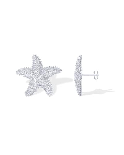 PAVOI 14K Gold Plated Starfish Statement Stud Earrings for Women | Trendy Jewelry Alluring Ocean-Themed Dangling Earrings - color: White Gold