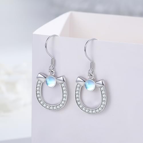 Western Earrings for Women 925 Sterling Silver Turquoise Western Country Dangle Drop Earrings Country Jewelry Gifts for Cowgirl Cowboy - style: Horseshoe-2 Moonstone