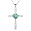 Cross Necklace 925 Sterling Silver Turquoise Christian Pendant Religious Cross Jewelry Christmas Gifts for Women Men - style: Heart