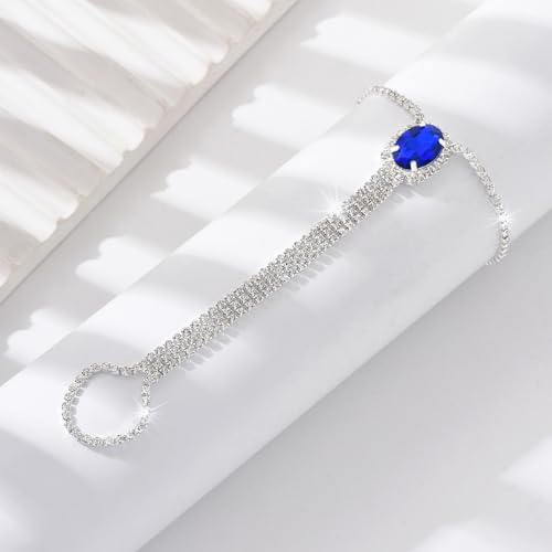 Kokoma Rhinestone Foot Chain Barefoot Sandals for Women Blue Stone CZ Crystal Sandals Anklet Beach Foot Chain Toe Wedding Ankle Bracelet Foot Jewelry for Beach Wedding