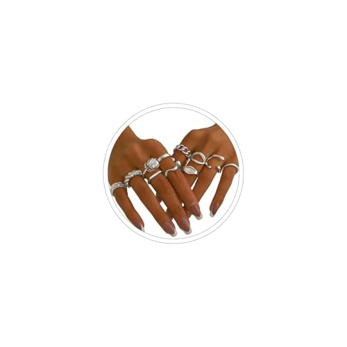 Chunky Gold Rings for Women Non Tarnish Silver Chunky Rings Set Adjustable Thick Statement Ring Gold Stackable Ring for Women Trendy Fashion Silver Jewelry - style: Style2