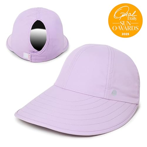 Ponyflo Sunblocker Wide Brim Hat, Patented Women’s Ponytail Sun Hat for Adults, UPF 50 Sun Protection - color: Lavender