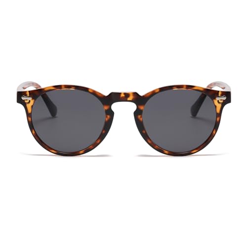 LJCZKA Round Polarized Sunglasses for Men Women Retro Small Face Sunglasses Polarized Vintage Sun Glasses UV400 Protection - color: Leopard Grey