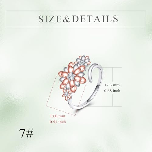 VONALA Lotus Open Ring S925 Sterling Silver Adjustable Wrap Ring Jewelry Gifts for Women