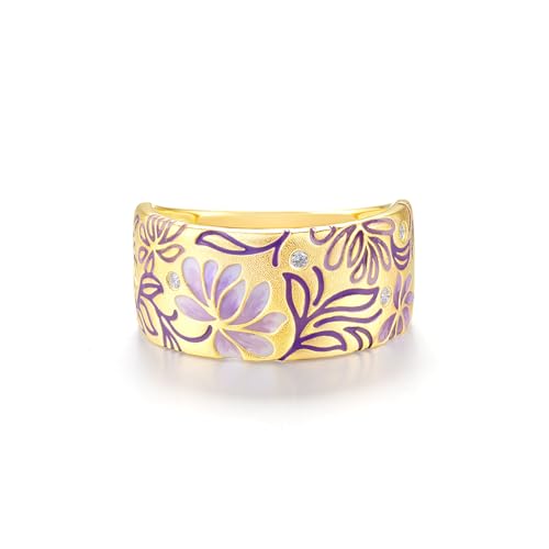 Santuzza 925 Sterling Silver Enamel Flower Pattern Ring for Women - color: Lotus-Pink