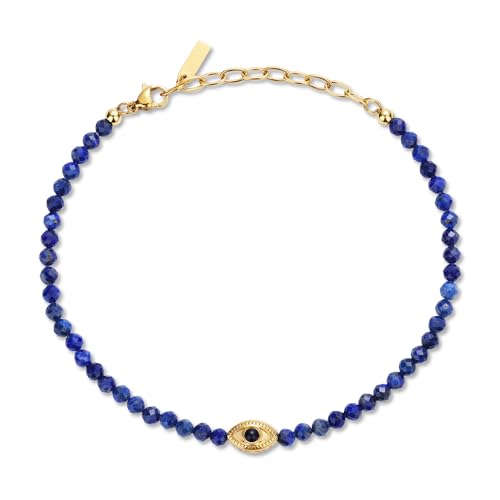 COAI Evil Eye Anklet for Women, Summer Waterproof Anklet for Women Lapis Lazuli Moonstone Black Tourmaline Ankle Bracelet - style: Lapis Lazuli