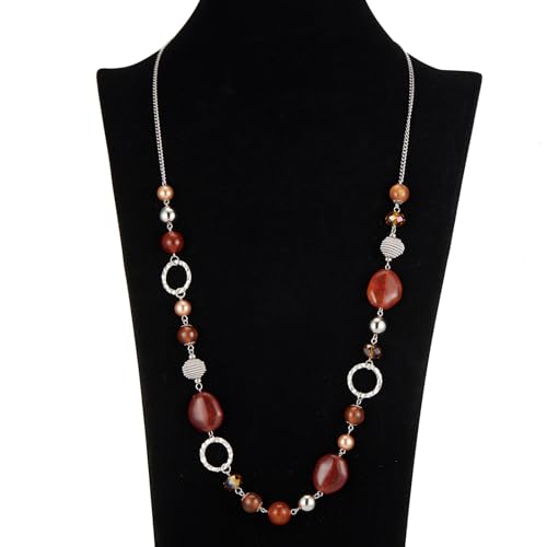 PEARL&CLUB Long Beaded Necklaces For Women - Sweater Chain Fashion Jewelry Necklace Gifts For Women - color: 23-Red coffee