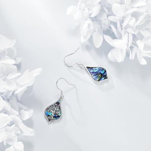 TIGER RIDER Abalone Shell 925 Sterling Silver Dangle Earrings Lightweight Filigree Dangle Drop Earrings for Women - style: Tree of life