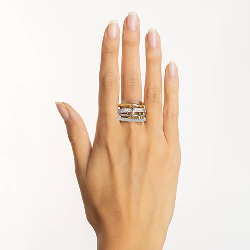 BKC Gold Stackable Rings for Women, 14k Gold Plated Chunky Statement Cubic Zirconia Rings, Silver Gold Multi Ring Interlocking Mixed Metals Stack Rings Set Non Tarnish - color: Whisper set, size: 7