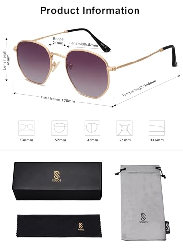 SOJOS Square Polarized Sunglasses for Women Men Small Hexagonal Polygon Shades SJ1072 - color: Purple