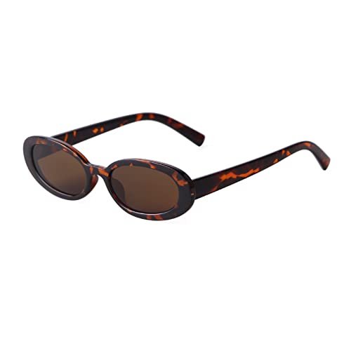 90s Sunglasses for Women Men Retro Small Oval Sunglasses - color: Leopard/Brown 2