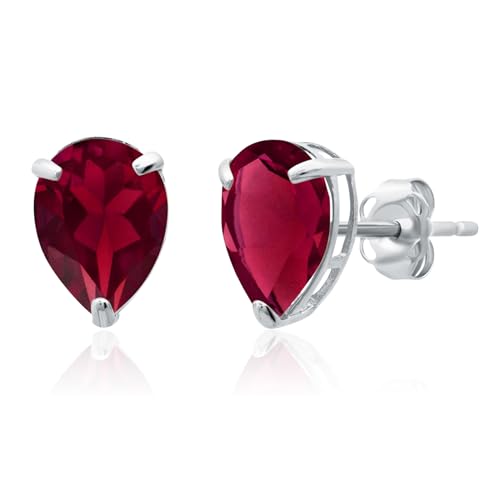 14k Yellow or White Gold Teardrop Gemstone Pear Shape Stud Earrings for Women with Push Backs and 8mm x 6mm Birthstone by MAX + STONE - color: Created Ruby