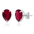 14k Yellow or White Gold Teardrop Gemstone Pear Shape Stud Earrings for Women with Push Backs and 8mm x 6mm Birthstone by MAX + STONE - color: Created Ruby