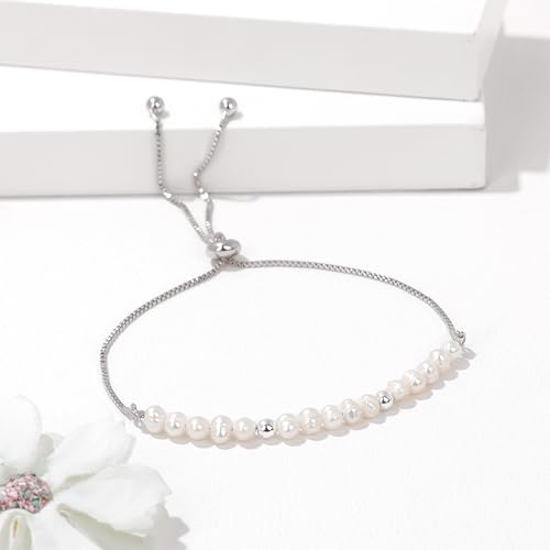 Dainty Pearl Chain Bracelets 14K Gold Bracelet for Women Adjustable Baroque Culture Jewelry Gifts for Mother Wife - color: 3-silver