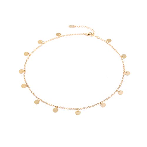 Gold Choker Necklaces 14K Gold Plated/Silver Disc Choker Necklaces Dangling Star Heart Pendant Necklaces Summer Beach Boho Necklaces Aesthetic Necklace Gift for Women - color: Gold Wafer
