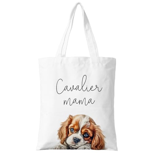 Dog Mama Canvas Tote Bag for Women, Dogs Lover Gift for Dog Mom, Birthday Christmas Cute Rottweiler Gifts For Women. - color: Cavalier Mama (017)