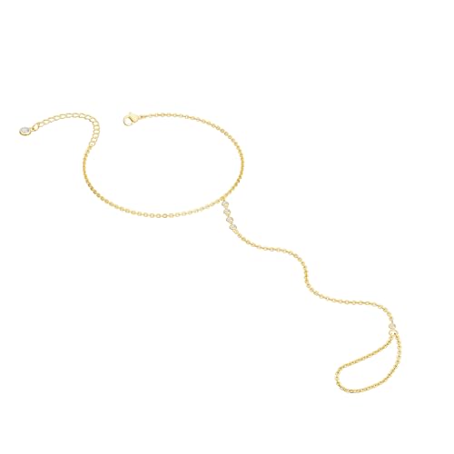 Hand Chain Bracelet for Women Trendy, Dainty Silver Beaded Finger Ring Bracelet Non Tarnish Minimalist Adjustable Simple Cute Silver Bracelets Waterproof Fashion Jewelry - color: Gold-06