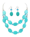 2 Layered Chunky Beaded Shell Necklace for Women Sea Shell blue/yellow/red/green/turquoise/teal/white Statement Necklace and Earring Set Elegant Women Necklace Set Jewelry Sets for Women - color: Aqua blue