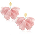 Handmade Fabric Flower Petal Fringe Dangle Drop Earrings Bohemian Floral Tassel Stud Earrings For Women - color: Meat Pink