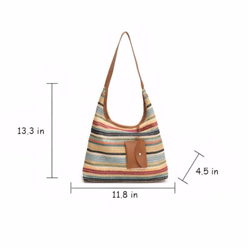 Women's Woven Beach Shoulder Handbag Colorful Straw Tote Bag Summer Vacation Crossbody Bag - color: 3016colorful