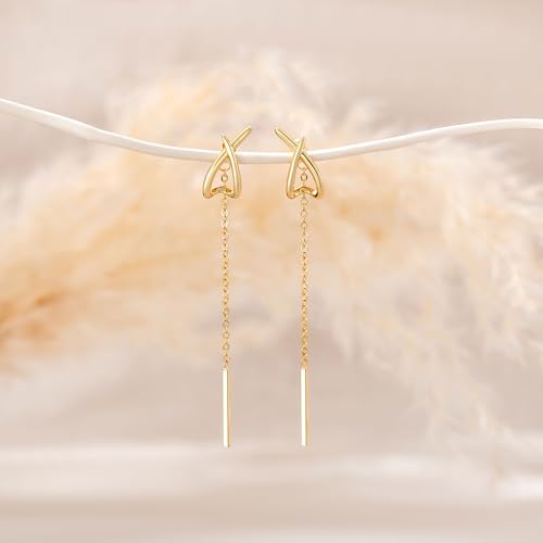 14K Gold Plated Dangle Earrings for Women Chain Dangling Long Earrings Trendy CZ/Twisted X Hoop Studs Dainty Threader Earrings Wedding Hanging Drop Dangly Minimalist Jewelry Gifts for Woman - style: 2