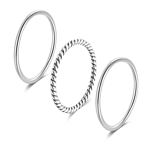 925 Sterling Silver Knuckle Rings for Women Minimalist Thin Stacking Rings Set 3PCS Midi Pinky Ring Size 2.5-8.5 - color: SET 1, size: 3.5