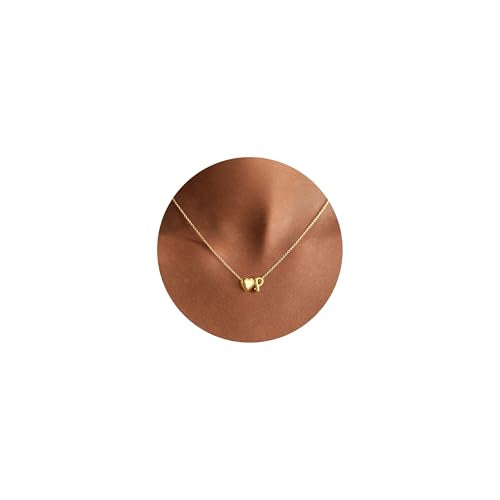 Yoosteel Heart Initial Necklaces for Women Girls - 14K Gold-Plated Letter A-Z Initial Heart Necklace for Girls Kids Jewelry Teen Girl Gifts Personalized Birthday Gifts - color: P