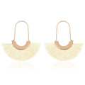 Bohemian Silky Thread Tassel Strand Fringe Statement Hoop Earrings - Lightweight Semi Circle Fan Threader, Mermaid Hoops - color: Fan Tassel Threader - Ivory