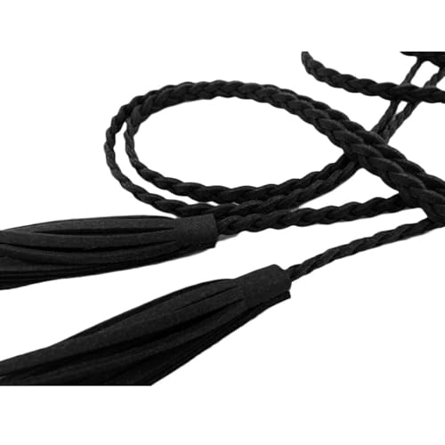 Women's Waist Belts Woven Tassels Chain Belt Skinny Rope Belt for Skirt Dress Boho Style - color: Black-1