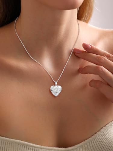 U7 Women Locket Necklace Platinum 14K Gold Photo Lockets that Hold Picture,Chain 20 Inch Personalized Gift Custom Love Heart Image Necklaces - color: 02# Platinum*Flower Grain